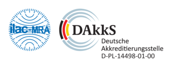 Logos ilac-MRA, DAkkS Deutsche Akkreditierungsstelle D-PL-14498-01-00